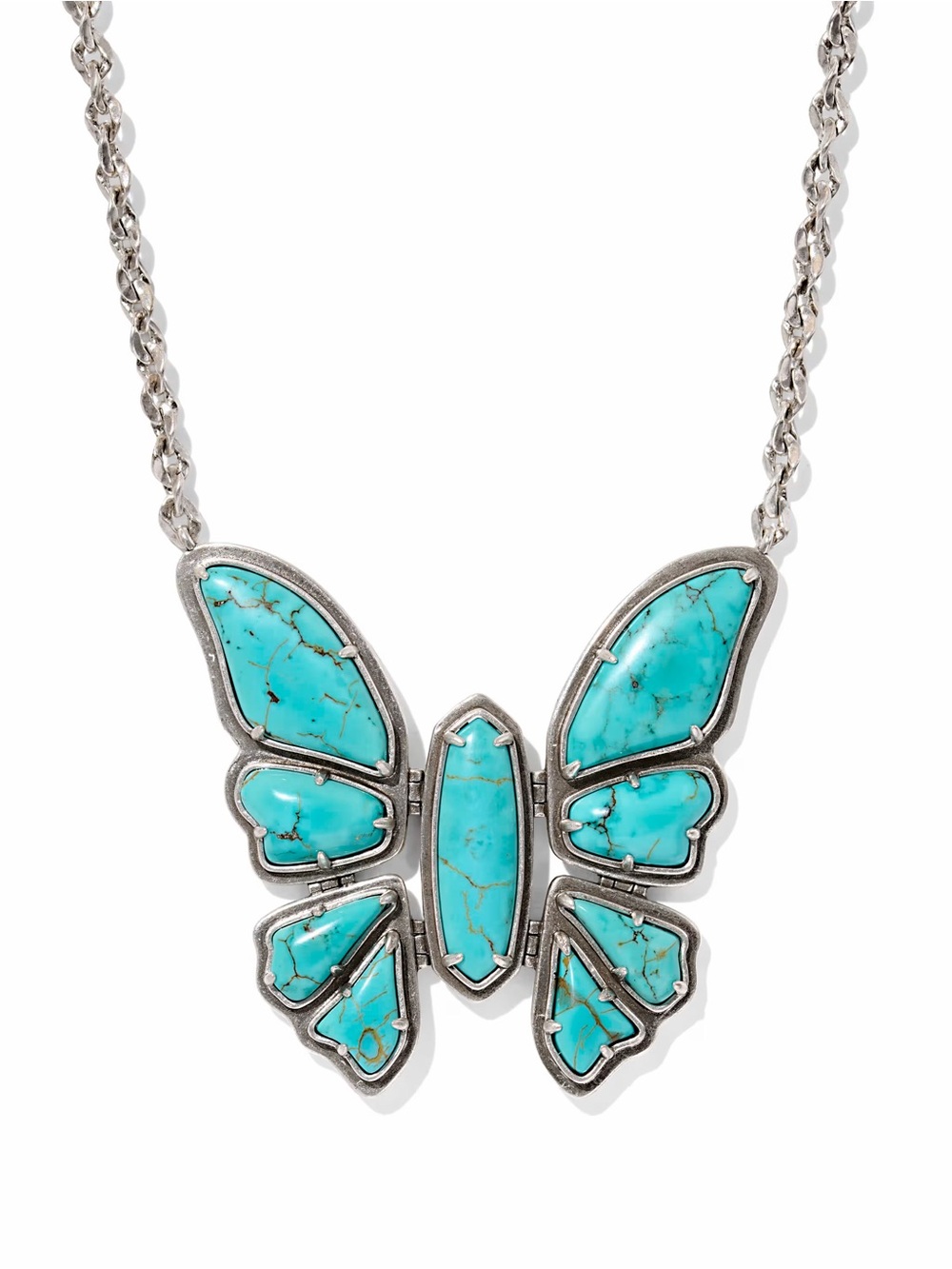 EMBER VINTAGE SILVER BUTTERFLY STATEMENT NECKLACE IN VARIEGATED TURQUOISE